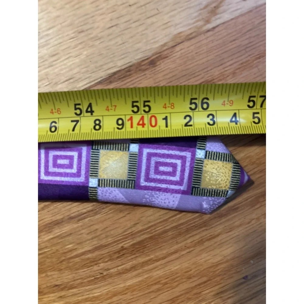 Fratello Handmade Purple & Yellow Geometric Pattern Tie 100% Polyester 58